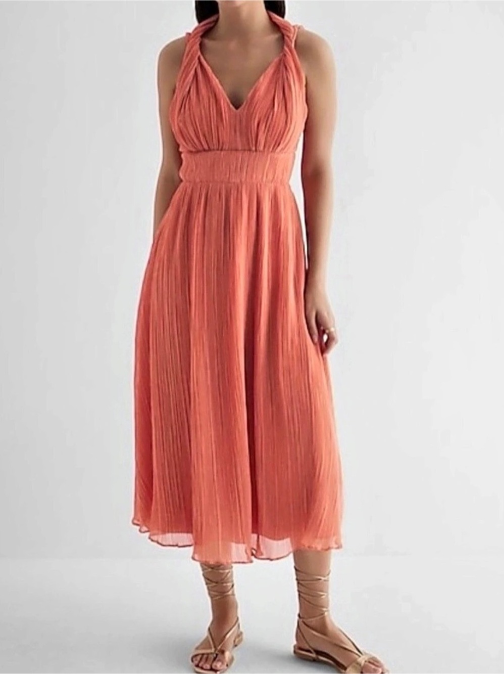 Express Pleated Halter Midi Dress in Pink Size XS Like New